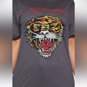 Ed Hardy Charcoal Tee with Fierce Tiger Design